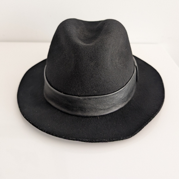 All Saints black wool fedora hat with leather band - Picture 2 of 8